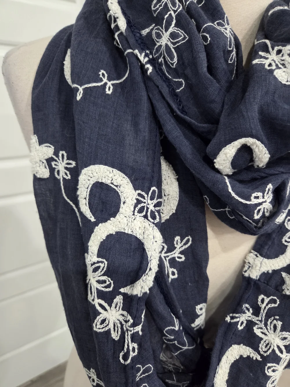 VAN HEUSEN Navy Floral Embroidered Infinity Scarf
